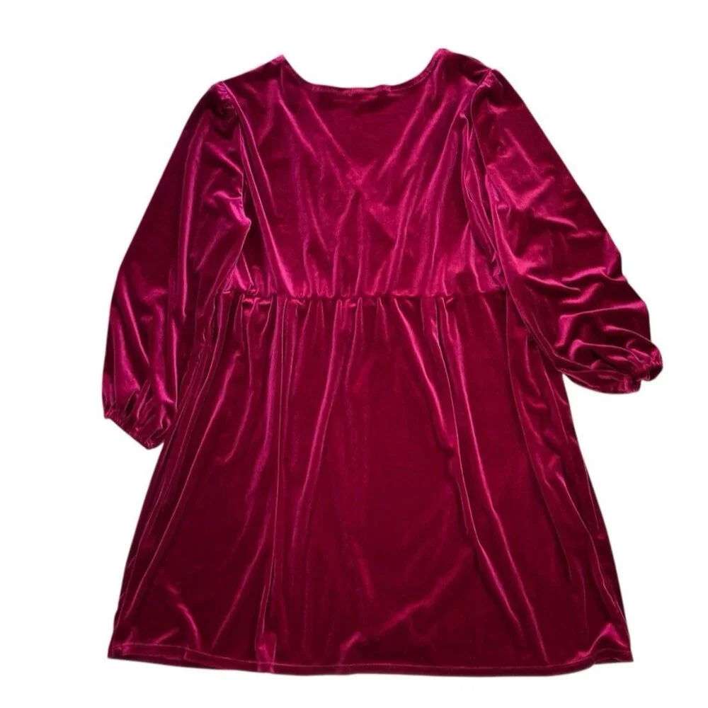 *Nine West Velvet Faux Wrap Dress 4X Tie Waist Holiday Christmas Deep-V Red Wine - Picture 4 of 7